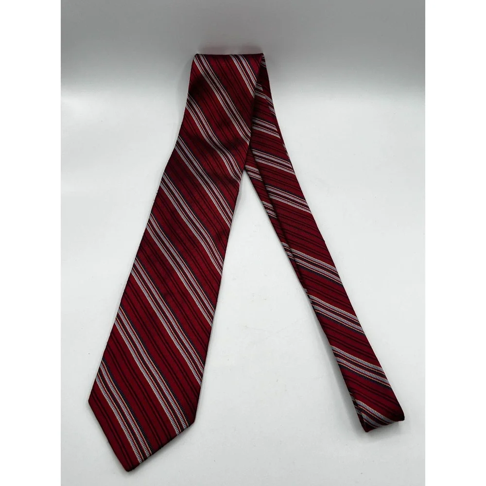 Jos. A. Bank Red Blue Silver Striped 100% Silk Tie Made in Italy L:60